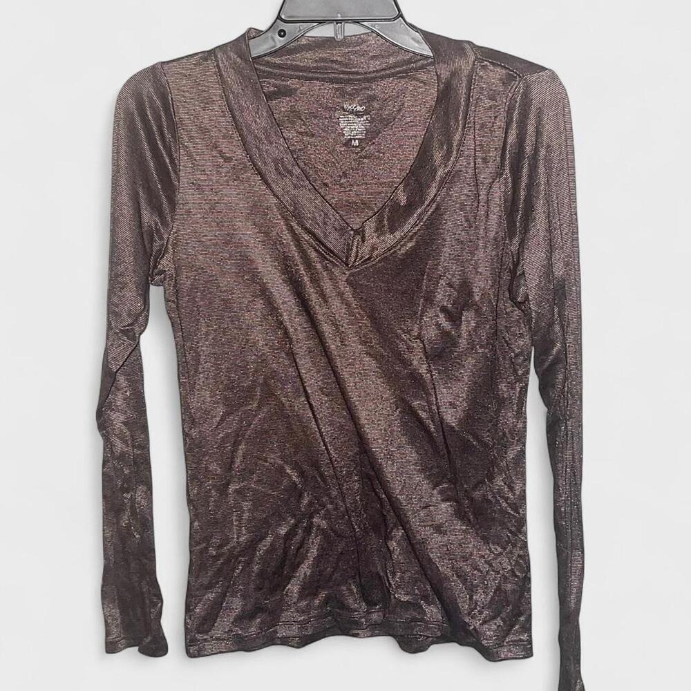 Mossimo Brown Semi-Shiny V-Neck Long Sleeve Shirt - Size M